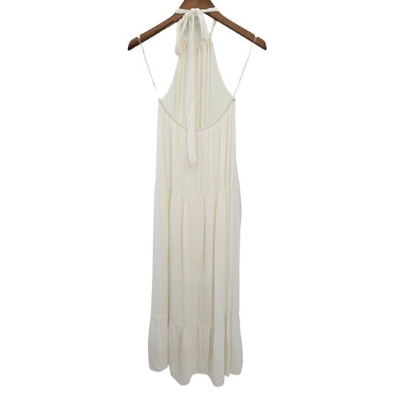Francescas White Maxi Dress Sz M Tier Halter Open Back Lined Charlotte Avery NEW - Picture 8 of 12